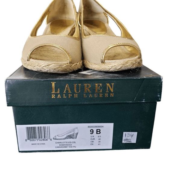 Sh150 Ralph Lauren Tan Wedge High Heel Shoe Size 9 - Picture 5 of 7